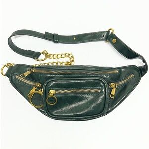 Green PU Leather Crossbody Belt Bag | Gold Hardware Vintage-Inspired
